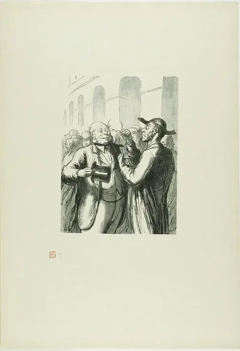 Framed Print : At the Universal Exhibition: Security check at the entrance: the bald need t... 1867, printed 1920. Creator: Charles Maurand Framed Print : At the Universal Exhibition: Security check at the entrance: the bald need t... 1867, printed 1920. Creator: Charles Maurand
