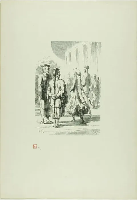 Framed Print : At the Universal Exhibition: Who are the real Chinese?, 1867, printed 1920. Creator: Charles Maurand Framed Print : At the Universal Exhibition: Who are the real Chinese?, 1867, printed 1920. Creator: Charles Maurand