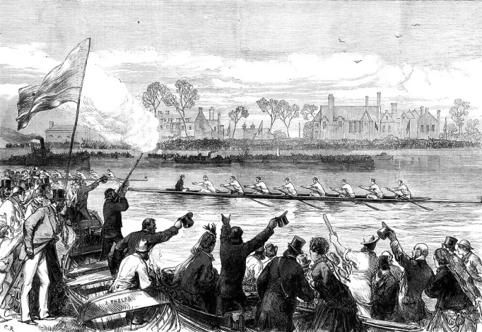 Framed Print : The Universities Boat-Race: Cambridge winning, 1870. Creator: Unknown Framed Print : The Universities Boat-Race: Cambridge winning, 1870. Creator: Unknown