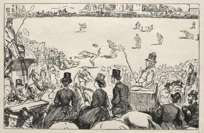 Framed Print : University Cricket Match at Lords, 1862. Creator: George Louis Palmella Busson Du Maurier (British Framed Print : University Cricket Match at Lords, 1862. Creator: George Louis Palmella Busson Du Maurier (British