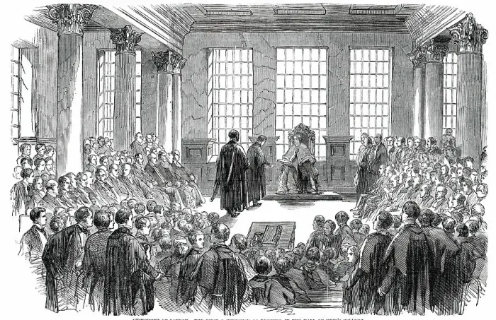 Framed Print : University of London - the First Conference of Degrees, in the Hall of King's College, 1850. Creator: Unknown Framed Print : University of London - the First Conference of Degrees, in the Hall of King's College, 1850. Creator: Unknown