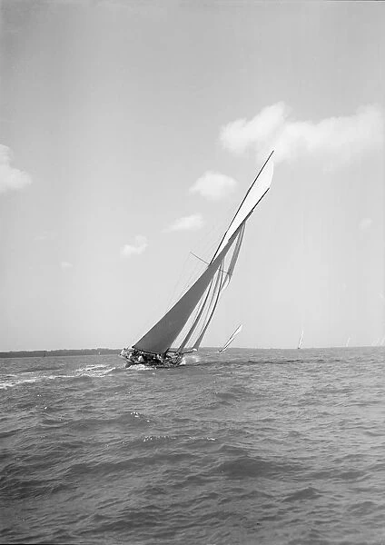 Unknown gaff rigged cutter beating upwind, 1911. Creator: Kirk & Sons of Cowes