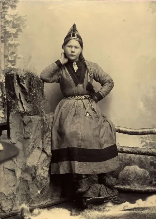 Framed Print : Unknown Sami girl, 1890-1900. Creator: Helene Edlund Framed Print : Unknown Sami girl, 1890-1900. Creator: Helene Edlund