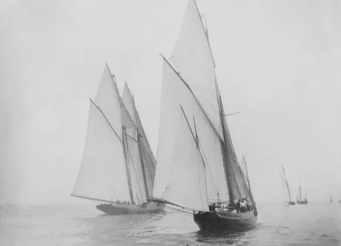 Framed Print : Unknown yawl and schooner under sail. Creator: Kirk & Sons of Cowes