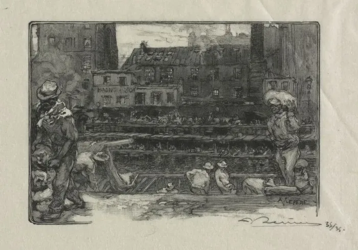 Framed Print : Unloaders of Plaster (Canal St. Martin), 1890. Creator: Auguste Louis Lepere (French Framed Print : Unloaders of Plaster (Canal St. Martin), 1890. Creator: Auguste Louis Lepere (French