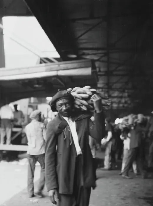 Framed Print : Unloading bananas, New Orleans, between 1920 and 1926. Creator: Arnold Genthe Framed Print : Unloading bananas, New Orleans, between 1920 and 1926. Creator: Arnold Genthe