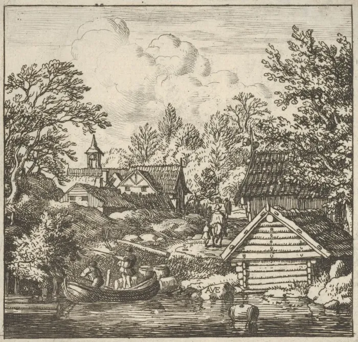 Framed Print : The Unloading of the Barge, 17th century. Creator: Allart van Everdingen Framed Print : The Unloading of the Barge, 17th century. Creator: Allart van Everdingen