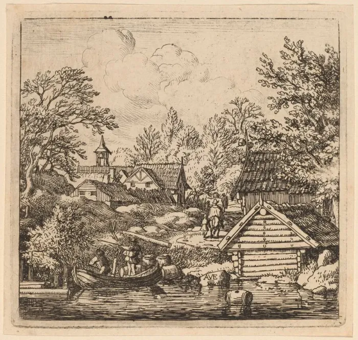 Framed Print : Unloading a Barge, probably c. 1645 / 1656. Creator: Allart van Everdingen Framed Print : Unloading a Barge, probably c. 1645 / 1656. Creator: Allart van Everdingen