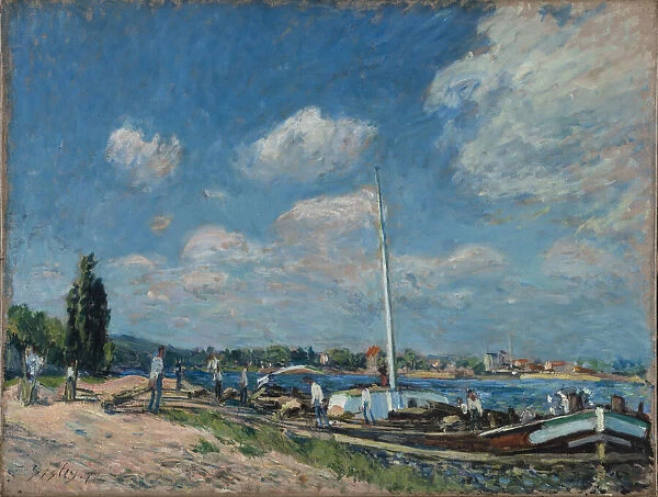 Unloading Barges at Billancourt, 1877. Creator: Sisley, Alfred (1839-1899)