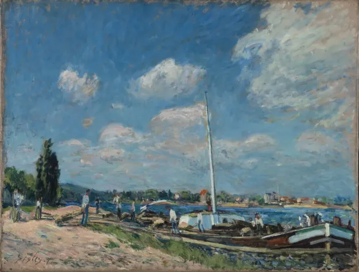 Framed Print : Unloading Barges at Billancourt, 1877. Creator: Sisley, Alfred (1839-1899) Framed Print : Unloading Barges at Billancourt, 1877. Creator: Sisley, Alfred (1839-1899)