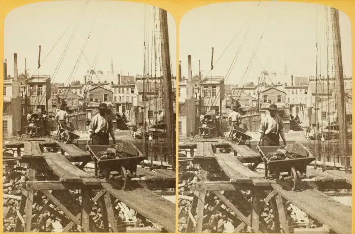 Framed Print : Unloading Coal, 1880 / 89. Creator: Henry Hamilton Bennett Framed Print : Unloading Coal, 1880 / 89. Creator: Henry Hamilton Bennett