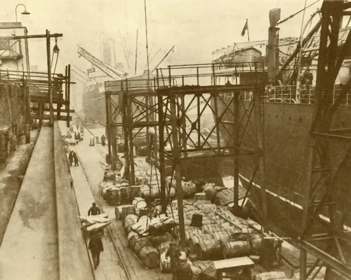 Framed Print : Unloading Foodships at the Royal Albert Docks, London, c1930. Creator: Unknown