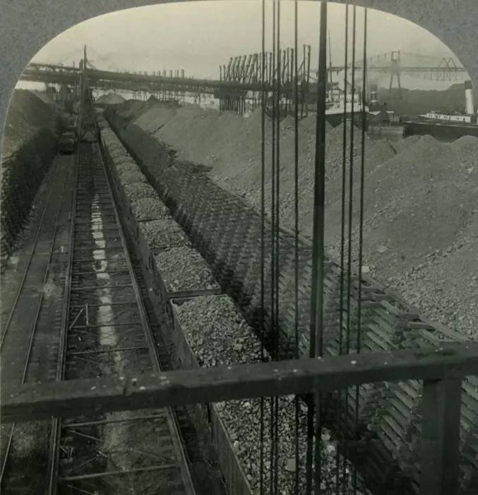 Framed Print : Unloading Iron ore at Port of Cleveland, Ohio, the Heaviest Handler of Ore in the World, c1930s Framed Print : Unloading Iron ore at Port of Cleveland, Ohio, the Heaviest Handler of Ore in the World, c1930s