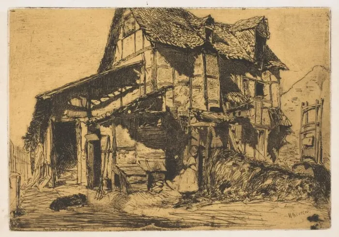 Framed Print : The Unsafe Tenement (The Old Farm), 1858. Creator: James Abbott McNeill Whistler Framed Print : The Unsafe Tenement (The Old Farm), 1858. Creator: James Abbott McNeill Whistler