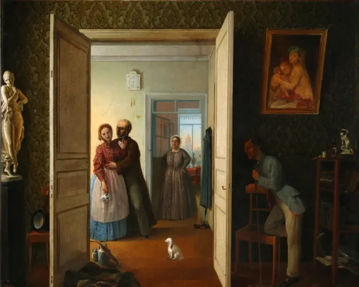 Framed Print : Unsuccessful Rendezvous, 1869. Artist: Bovin, Vasily Nikiforovich (1815-1870) Framed Print : Unsuccessful Rendezvous, 1869. Artist: Bovin, Vasily Nikiforovich (1815-1870)