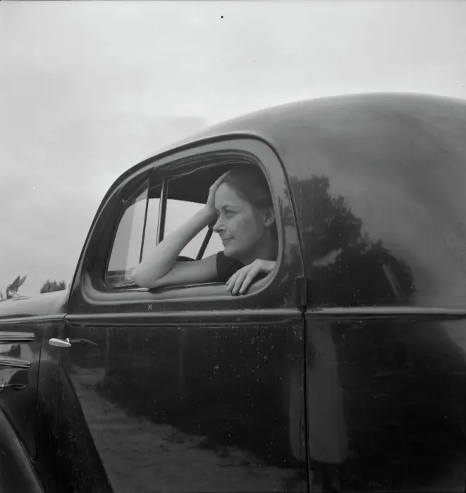Framed Print : Untitled, 1935-1942. [Woman in a car]. Creator: Unknown