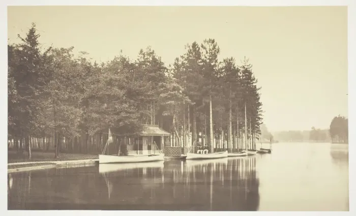 Framed Print : Untitled, c. 1850. [Boat on a lake in the Bois de Boulogne, a park in Paris]