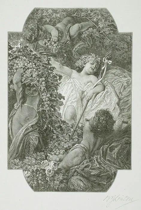Framed Print : Untitled - Children with Grapes, 1878. Creator: W. J. Linton Framed Print : Untitled - Children with Grapes, 1878. Creator: W. J. Linton