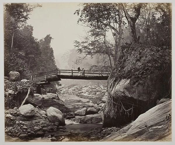 Untitled [footbridge over a river], c. 1865. Creator: Samuel Bourne