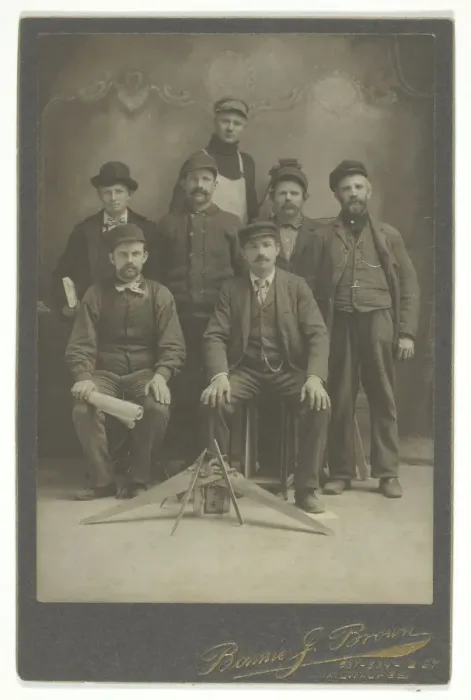 Framed Print : Untitled [group portrait of workmen  /  engineers], 1866  /  99. Creator: Bonnie J. Brown