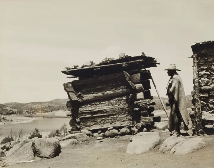Framed Print : Untitled (Man with Wooden Structure, New Mexico), c.between 1920 and 1940. Creator: Guillermo Bravo Framed Print : Untitled (Man with Wooden Structure, New Mexico), c.between 1920 and 1940. Creator: Guillermo Bravo