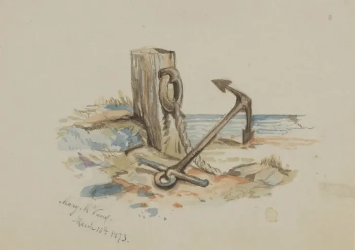 Framed Print : Untitled (Mooring and Anchor), 1873. Creator: Mary Vaux Walcott