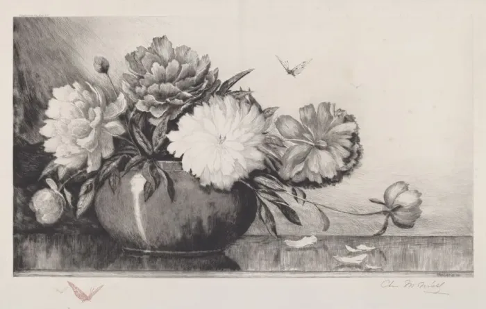 Framed Print : Untitled (Peonies in a Bowl), 1890. Creator: Charles Frederick William Mielatz Framed Print : Untitled (Peonies in a Bowl), 1890. Creator: Charles Frederick William Mielatz
