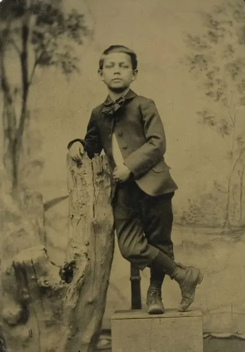 Framed Print : Untitled (Portrait of Boy Leaning), 1850 / 99. Creator: Unknown Framed Print : Untitled (Portrait of Boy Leaning), 1850 / 99. Creator: Unknown