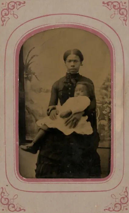 Framed Print : Untitled (Portrait of a Woman Holding a Baby), 1860s. Creator: Unknown Framed Print : Untitled (Portrait of a Woman Holding a Baby), 1860s. Creator: Unknown