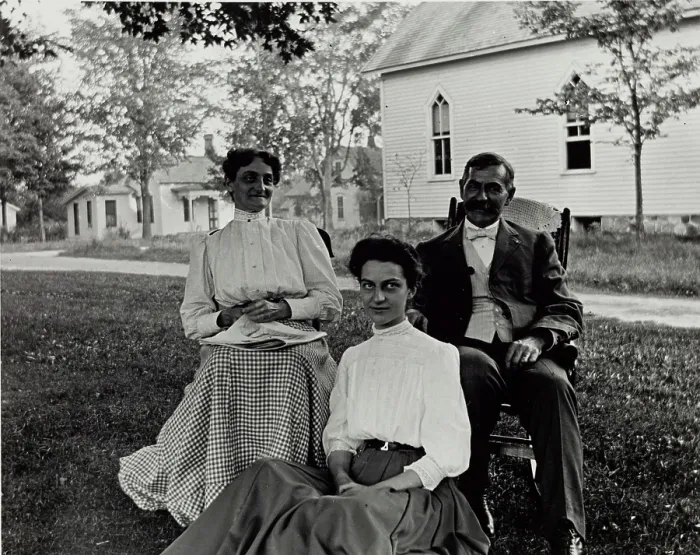 Framed Print : Untitled (Portrait, Two Women and Man), c1900, printed 1980. Creator: Unknown Framed Print : Untitled (Portrait, Two Women and Man), c1900, printed 1980. Creator: Unknown