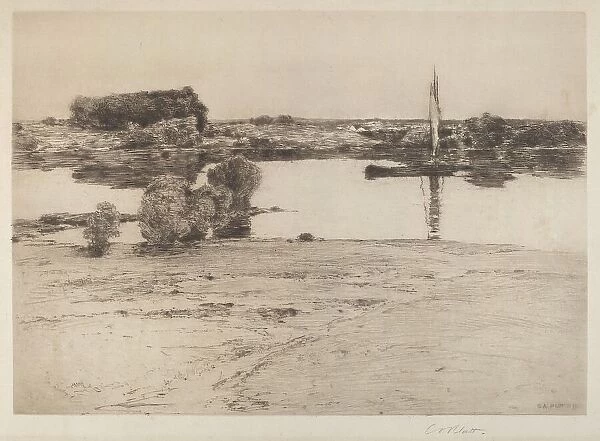 Untitled (River Scene with Boat), 1891. Creator: Charles A Platt