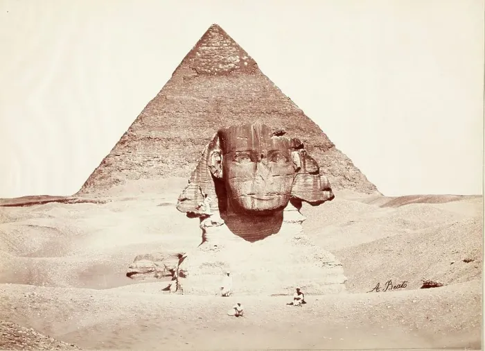 Framed Print : Untitled (Sphinx and Pyramid), c.1860. Creator: Felice Beato Framed Print : Untitled (Sphinx and Pyramid), c.1860. Creator: Felice Beato