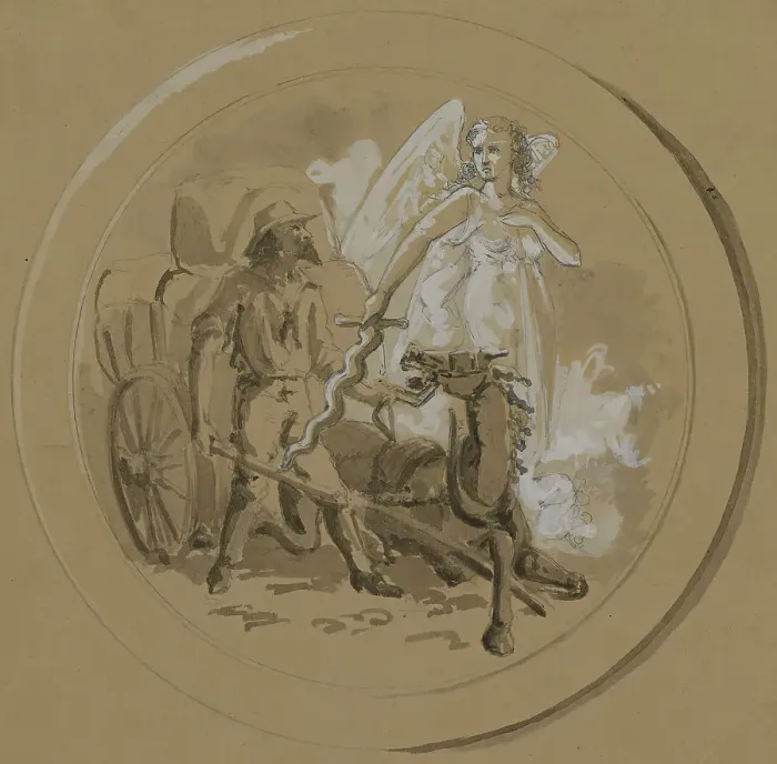 Framed Print : Untitled: Study of a Horsecart, 1855-1859. Creator: Alfred Jacob Miller