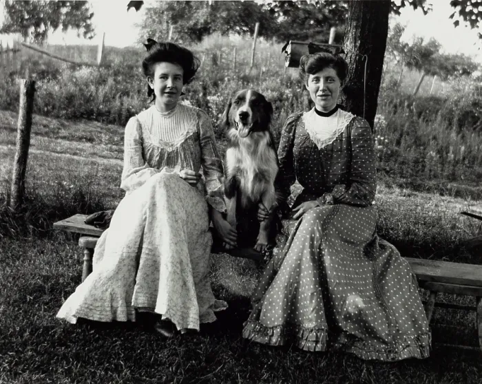 Framed Print : Untitled (Two Women with Dog), c1900, printed 1980. Creator: Unknown Framed Print : Untitled (Two Women with Dog), c1900, printed 1980. Creator: Unknown