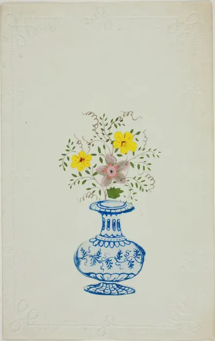 Framed Print : Untitled Valentine (Blue and White Vase with Flowers), c. 1850. Creator: George Kershaw Framed Print : Untitled Valentine (Blue and White Vase with Flowers), c. 1850. Creator: George Kershaw