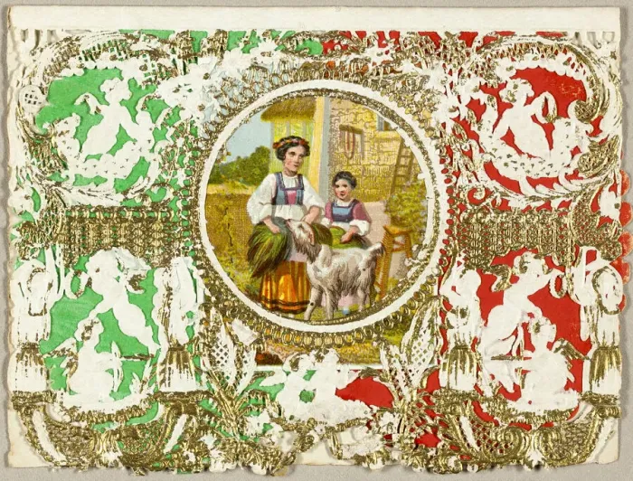 Framed Print : Untitled Valentine (Country Girls with Dog), 1860 / 69. Creator: Thomas Wood Framed Print : Untitled Valentine (Country Girls with Dog), 1860 / 69. Creator: Thomas Wood