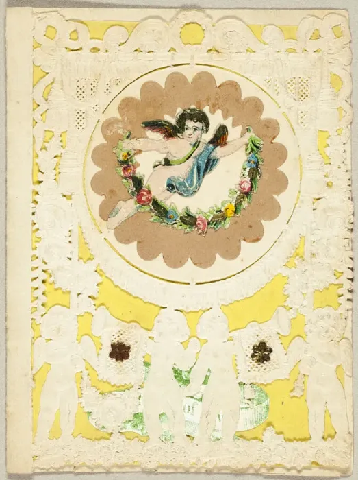 Framed Print : Untitled Valentine (Cupid with Garland), 1850 / 59. Creator: John Windsor Framed Print : Untitled Valentine (Cupid with Garland), 1850 / 59. Creator: John Windsor