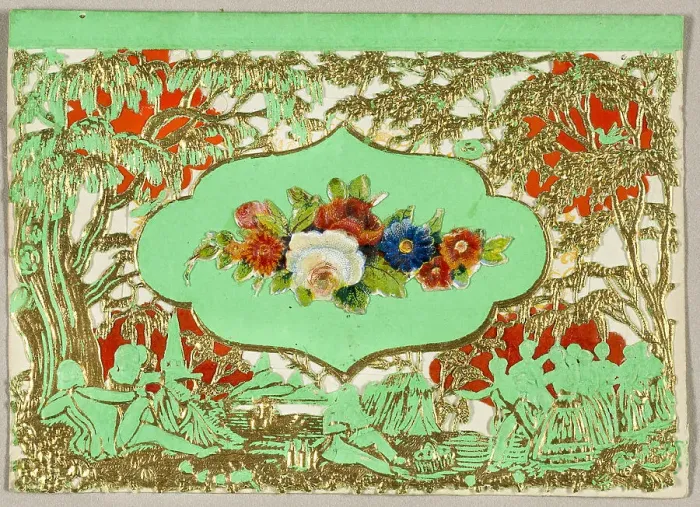 Framed Print : Untitled Valentine (Flowers on Green Background), 1860 / 69. Creator: Unknown Framed Print : Untitled Valentine (Flowers on Green Background), 1860 / 69. Creator: Unknown