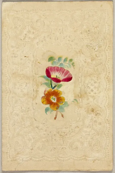 Framed Print : Untitled Valentine (Pink and Orange Flowers), c.1840. Creator: Unknown Framed Print : Untitled Valentine (Pink and Orange Flowers), c.1840. Creator: Unknown