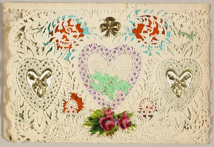 Framed Print : Untitled Valentine (Three Hearts), c.1865. Creator: Berlin & Jones. Untitled Valentine (Three Hearts), c.1865. Creator: Berlin & Jones