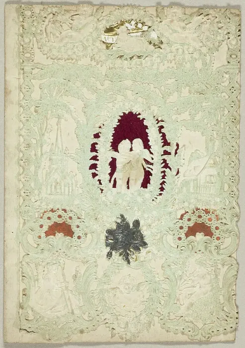 Framed Print : Untitled Valentine (Two Putti in a Wreath), 1850 / 59. Creator: Esther Howland Framed Print : Untitled Valentine (Two Putti in a Wreath), 1850 / 59. Creator: Esther Howland