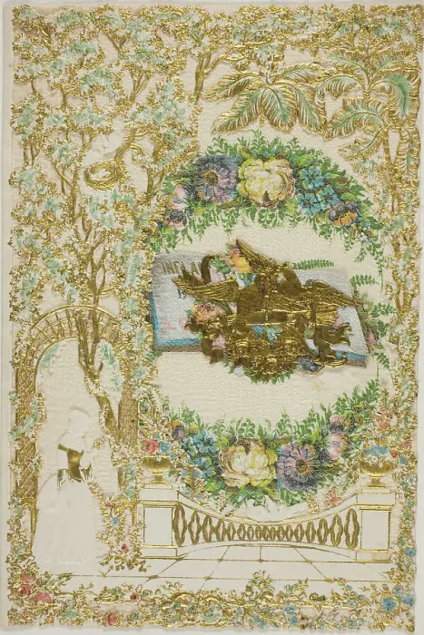 Framed Print : Untitled Valentine (Woman in Garden), n.d. Creator: Unknown Framed Print : Untitled Valentine (Woman in Garden), n.d. Creator: Unknown