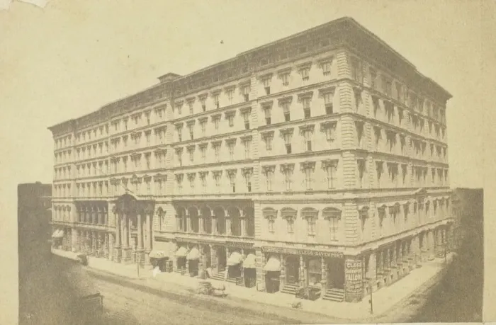 Framed Print : Untitled [Victorian building with shops on the ground floor], c. 1865. Creator: R. F
