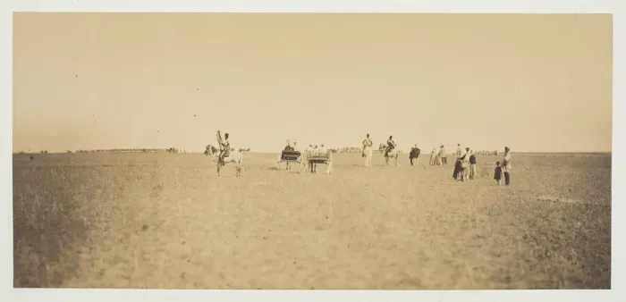 Framed Print : Untitled [visitors watching military manoeuvres], 1857. Creator: Gustave Le Gray