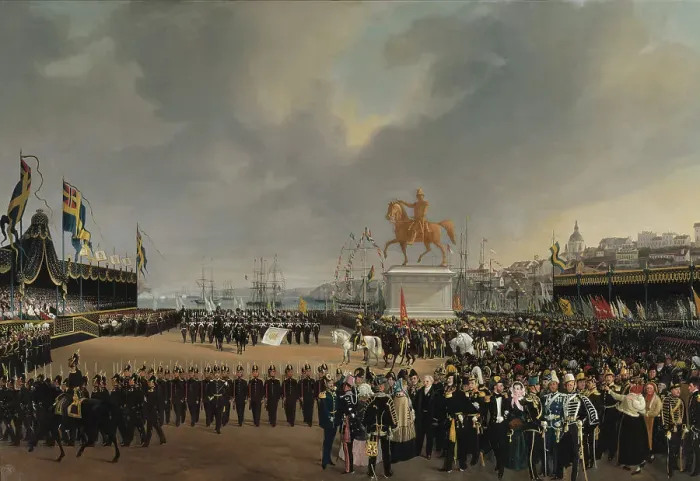 Framed Print : The Unveiling of the Equestrian Statue of Carl XIV Johan of Sw. in 1854. Creator: Karl Stefan Bennet Framed Print : The Unveiling of the Equestrian Statue of Carl XIV Johan of Sw. in 1854. Creator: Karl Stefan Bennet
