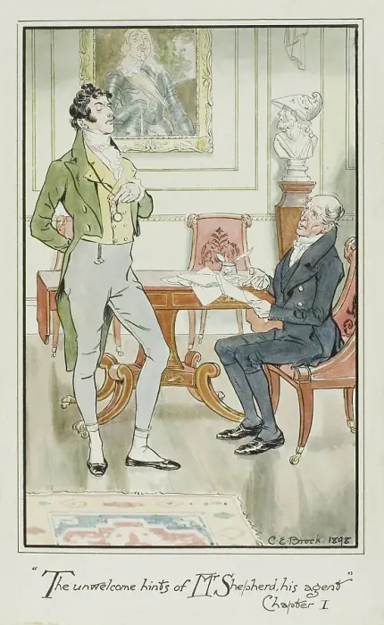 Framed Print : The unwelcome hints of Mr. Shepherd, his Agent, Chapter I frontispiece for Jane Austen's... 1898. Creator: Charles Edmund Brock Framed Print : The unwelcome hints of Mr. Shepherd, his Agent, Chapter I frontispiece for Jane Austen's... 1898. Creator: Charles Edmund Brock