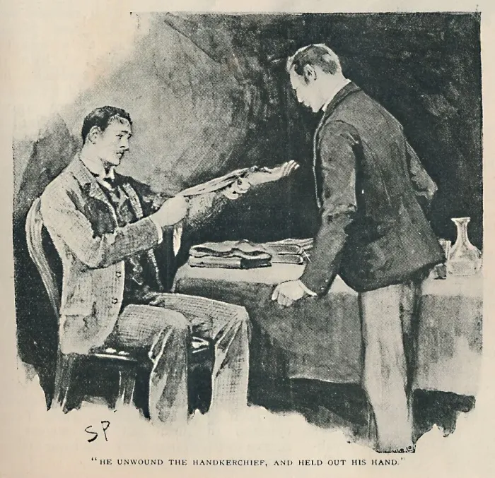 Framed Print : He Unwound The Handkerchief, And Held Out His Hand, 1892. Artist: Sidney E Paget Framed Print : He Unwound The Handkerchief, And Held Out His Hand, 1892. Artist: Sidney E Paget