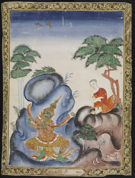 Framed Print : Upagupta Binds Mara to a Mountaintop, 19th century. Creator: Unknown Framed Print : Upagupta Binds Mara to a Mountaintop, 19th century. Creator: Unknown