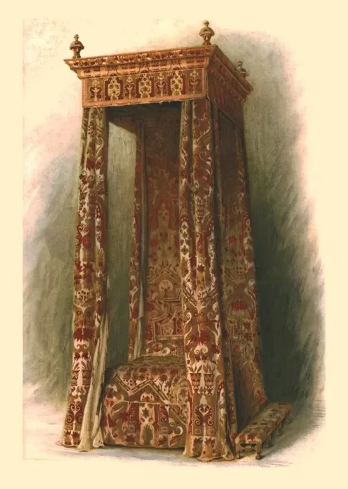 Framed Print : Upholstered bed, 1905. Artist: Shirley Slocombe Framed Print : Upholstered bed, 1905. Artist: Shirley Slocombe