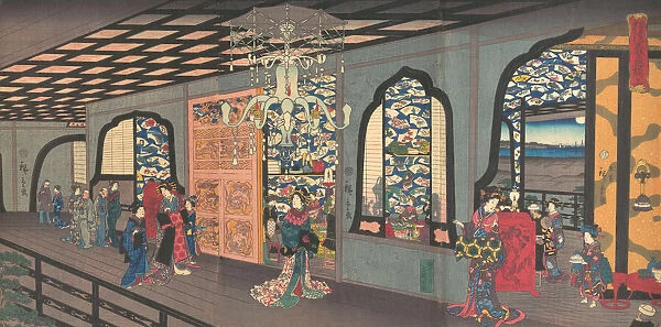 Upper Floor of the Gankiro Tea House in Yokohama, 4th month, 1860. Creator: Utagawa Hiroshige II